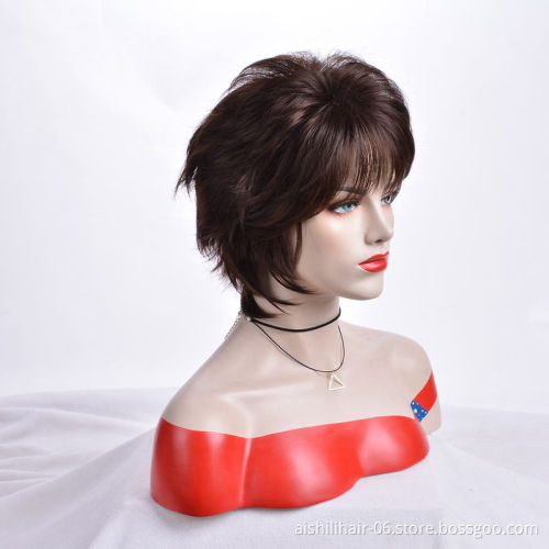 Chinese fashion wholesale wig custom-made short waves natural black full lace wig 8 inches bang